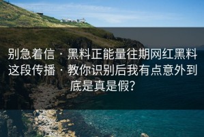 别急着信 · 黑料正能量往期网红黑料这段传播 · 教你识别后我有点意外到底是真是假？