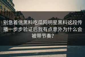 别急着信黑料吃瓜网明星黑料这段传播一步步验证后我有点意外为什么会被带节奏？