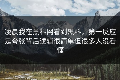 凌晨我在黑料网看到黑料，第一反应是夸张背后逻辑很简单但很多人没看懂