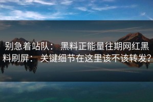 别急着站队： 黑料正能量往期网红黑料刷屏： 关键细节在这里该不该转发？