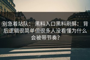 别急着站队： 黑料入口黑料刷屏： 背后逻辑很简单但很多人没看懂为什么会被带节奏？