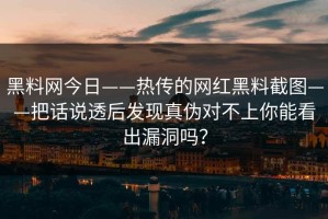 黑料网今日——热传的网红黑料截图——把话说透后发现真伪对不上你能看出漏洞吗？
