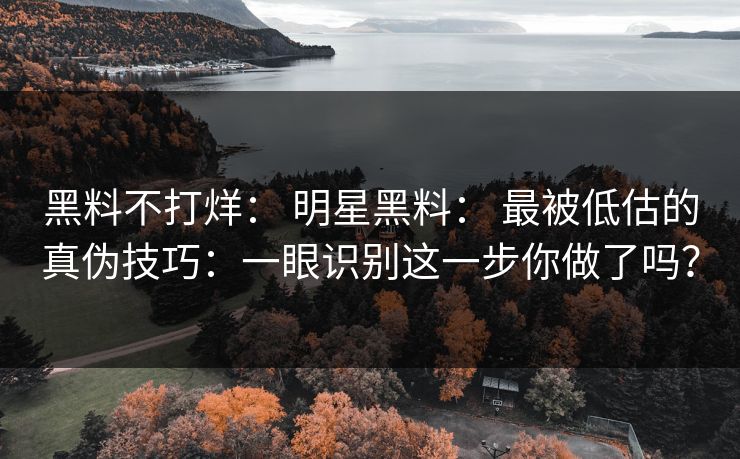 黑料不打烊： 明星黑料： 最被低估的真伪技巧：一眼识别这一步你做了吗？