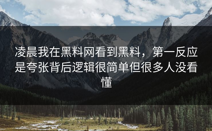 凌晨我在黑料网看到黑料，第一反应是夸张背后逻辑很简单但很多人没看懂