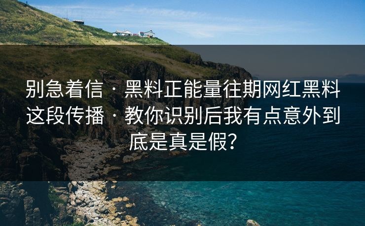 别急着信 · 黑料正能量往期网红黑料这段传播 · 教你识别后我有点意外到底是真是假？