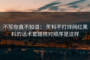 不写你真不知道： 黑料不打烊网红黑料的话术套路核对顺序是这样