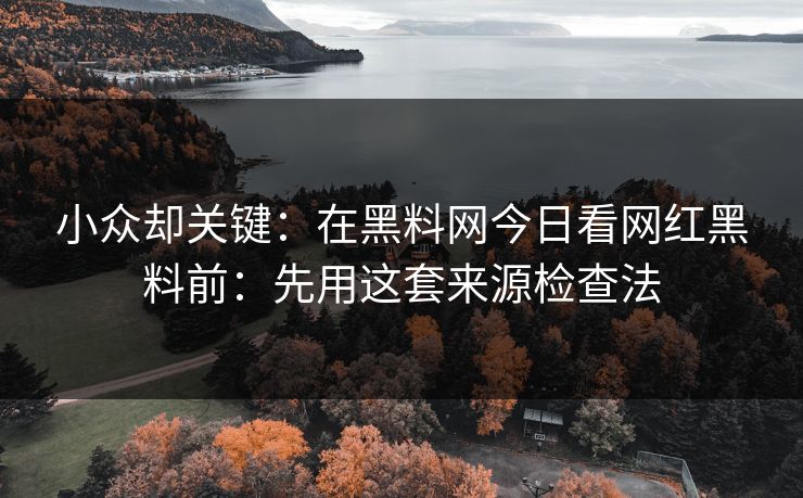 小众却关键：在黑料网今日看网红黑料前：先用这套来源检查法